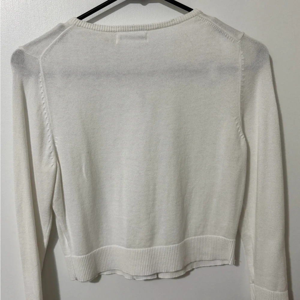 Calvin Klein Cream Cropped Cardigan Gold Logo Buttons Size Small - Picture 5 of 5